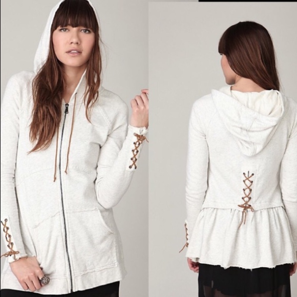 Free People Lace Up Hoodie Sweater